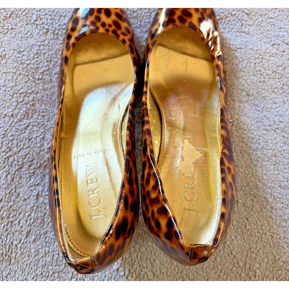 J. Crew Leopard Print Patent Leather Heels Pumps 5.5 Made in Italy Unique Preppy - Picture 8 of 15